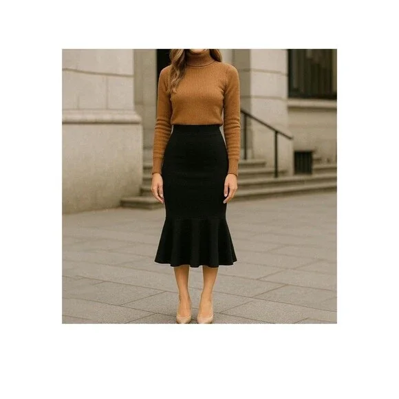 Black Knit Mermaid Midi Skirt S - Picture 1 of 3